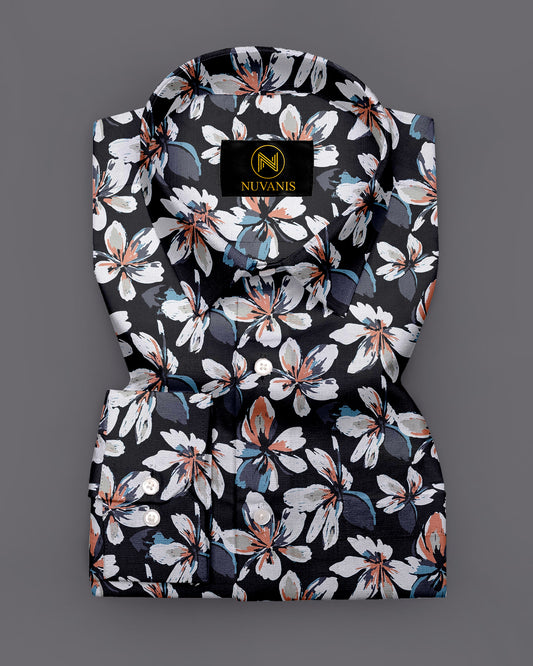 Black Flower  Printed Full Sleeve Shirt