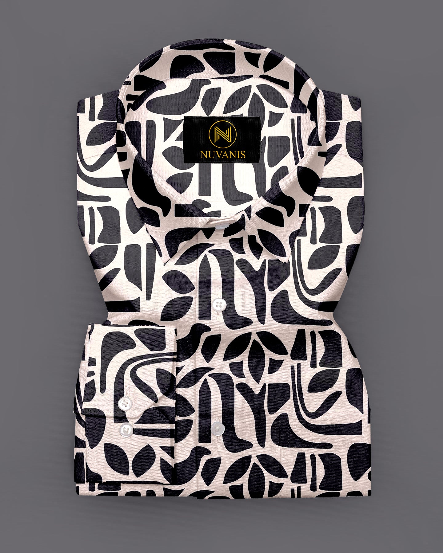 Cream And Black Printed Full Sleeve Shirt