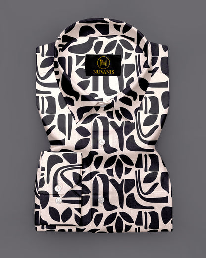 Cream And Black Printed Full Sleeve Shirt