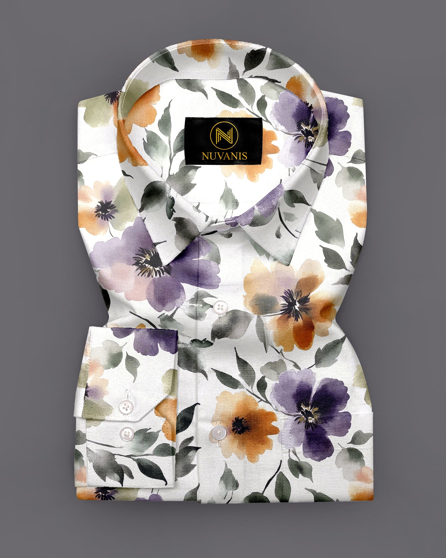 Off White Flower Printed Full Sleeve Shirt