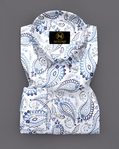 White And Sky Paisley Printed Full Sleeve Shirt