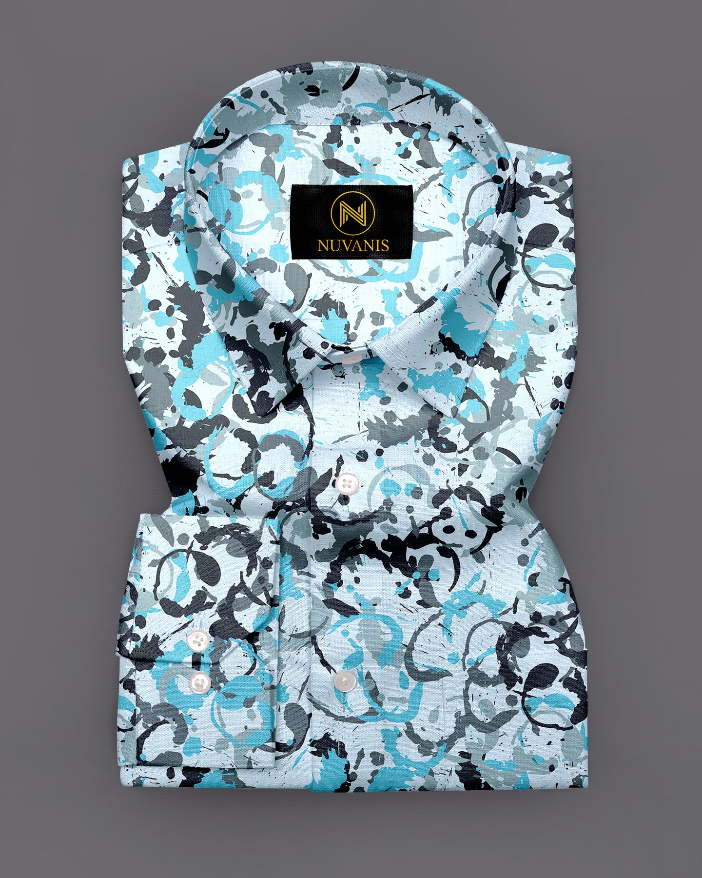 Cyan Abstract Printed Full Sleeve Shirt