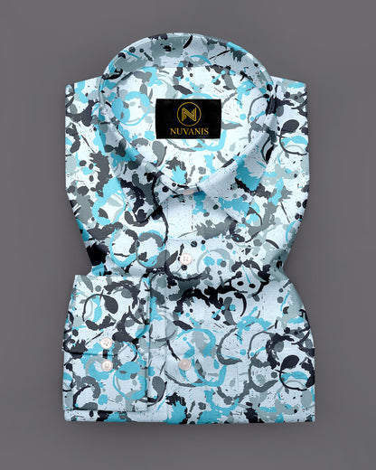 Cyan Abstract Printed Full Sleeve Shirt