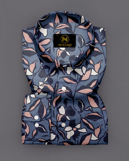 Grey Flower Printed Full Sleeve Shirt