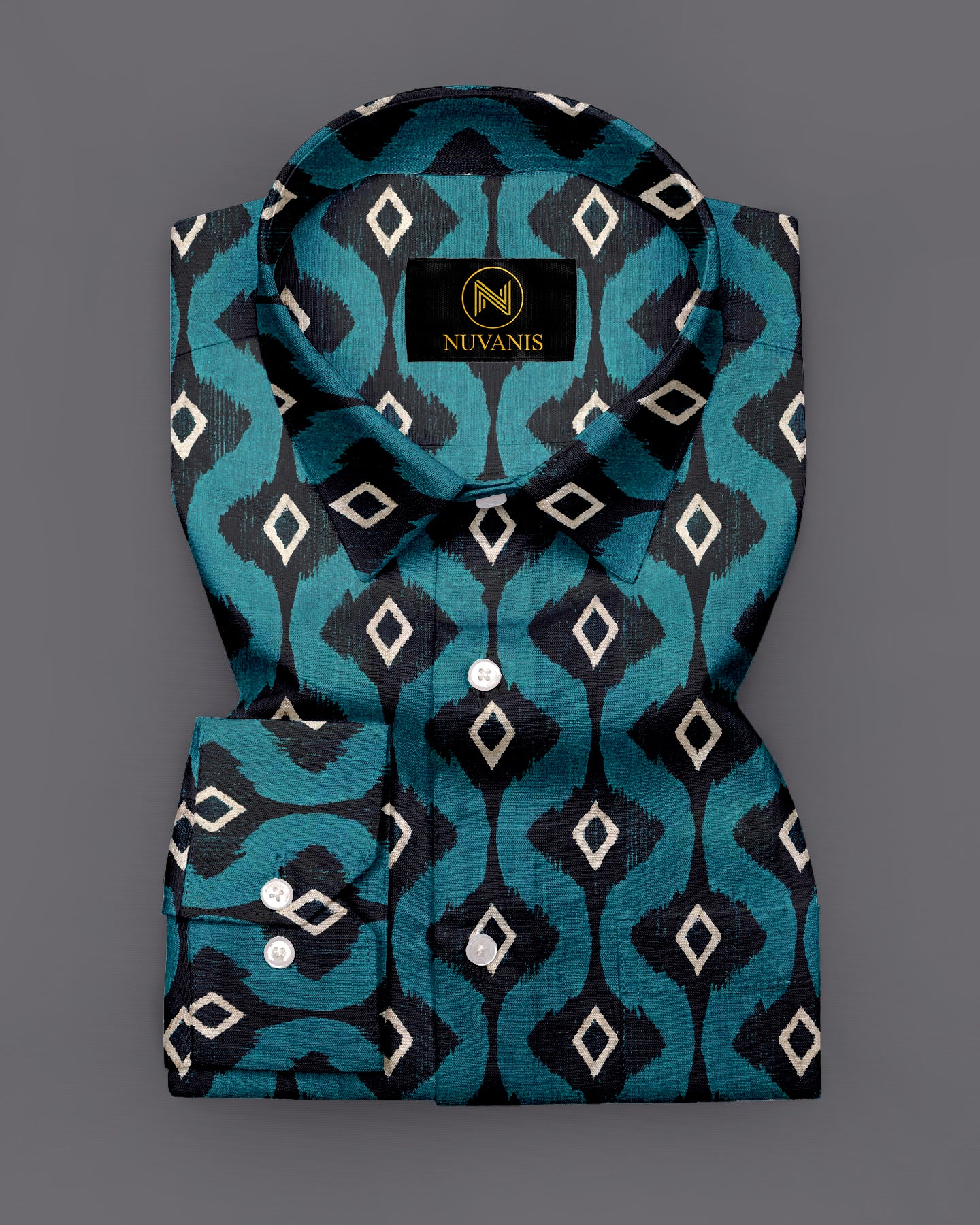 Cyan Ikkat Printed Full Sleeve Shirt