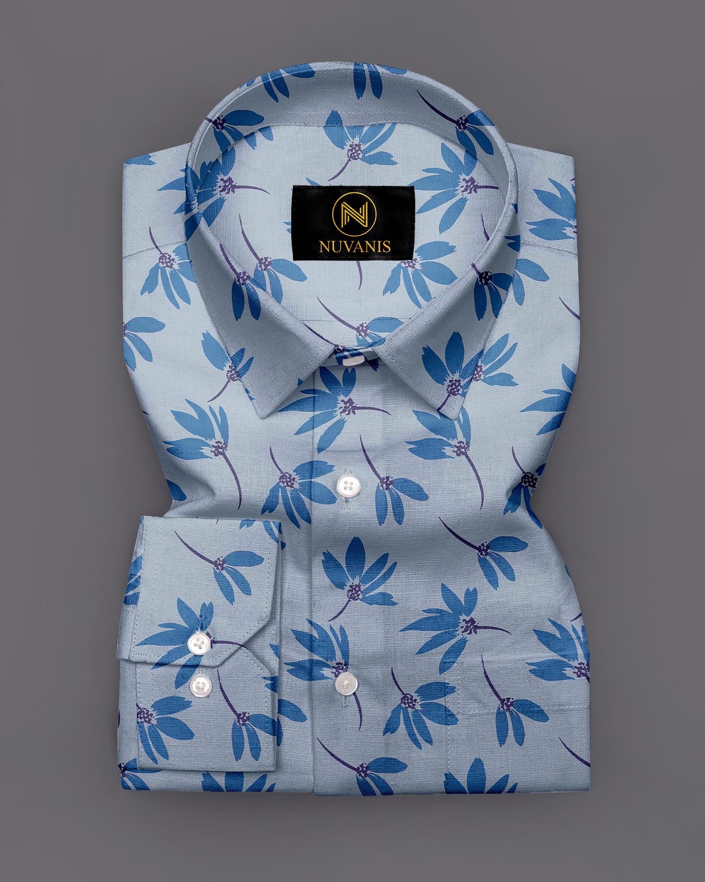 Blue Flower Printed Full Sleeve Shirt