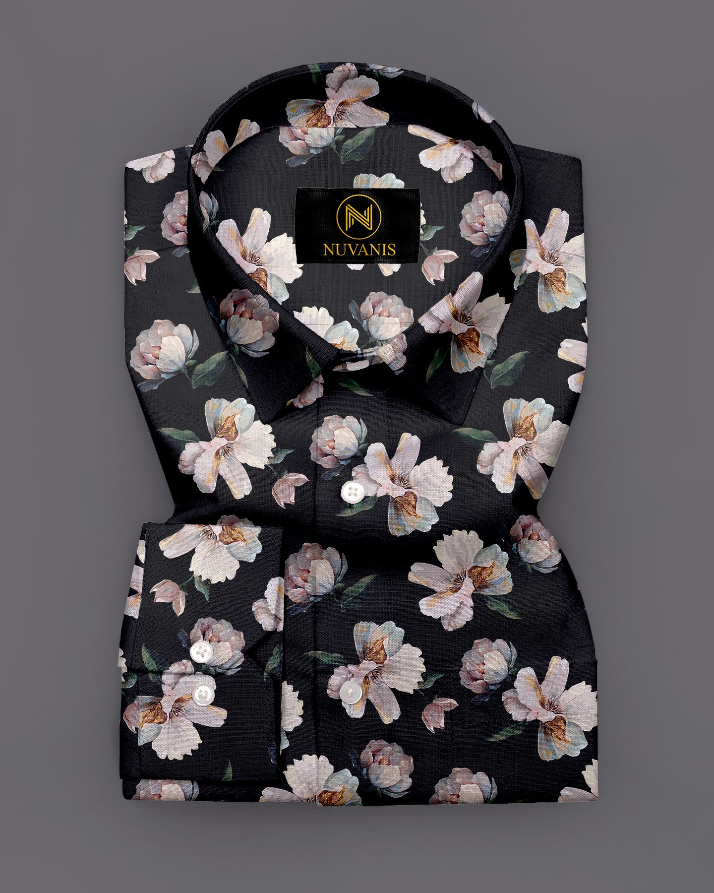 Black Flower Printed Full Sleeve Shirt