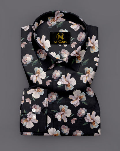 Black Flower Printed Full Sleeve Shirt